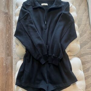 Black Half-Zip Long Sleeve Romper